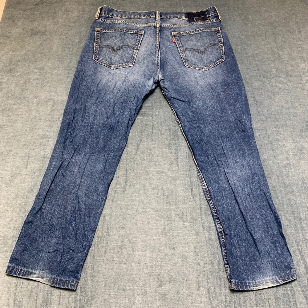 Levi's Jeans Mens 29x38 Blue Whiskering Denim Stretch Medium Wash Straight Leg